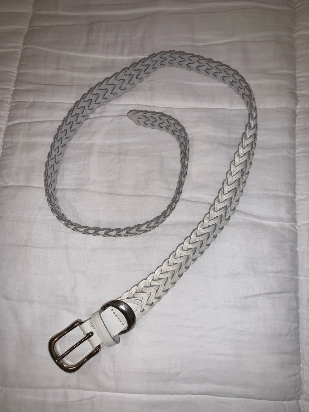 Woven White Leather Belt with Silver Buckle - Women Accessories
